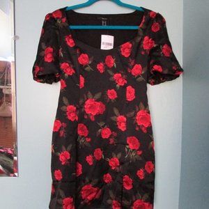 Puff Sleeve Silky Rose Mini Dress